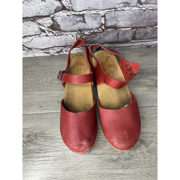 Lotta's Stockholm T-bar Highwood Red Leather Clogs Nubuck Women Sz 41EU/10.5M US - Picture 6 of 16